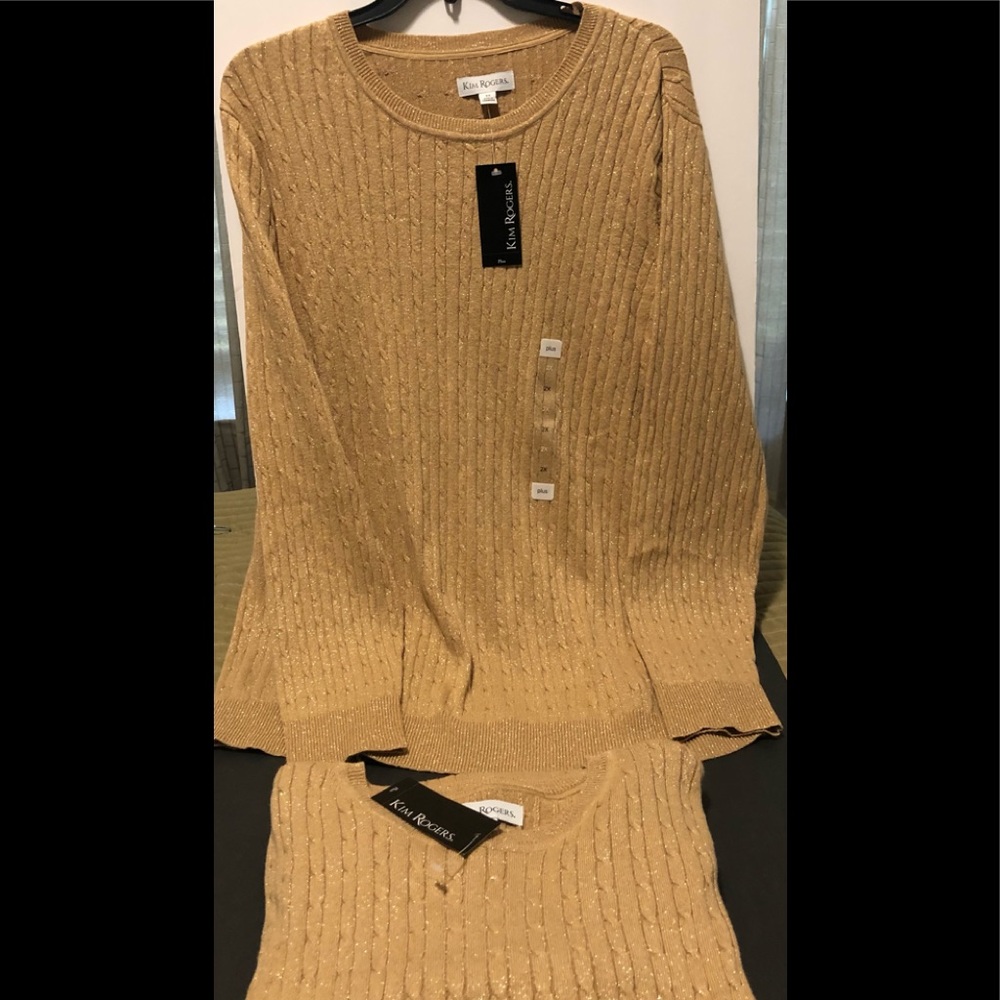 Kim Rogers Tan/gold cable crew sweater size 3X